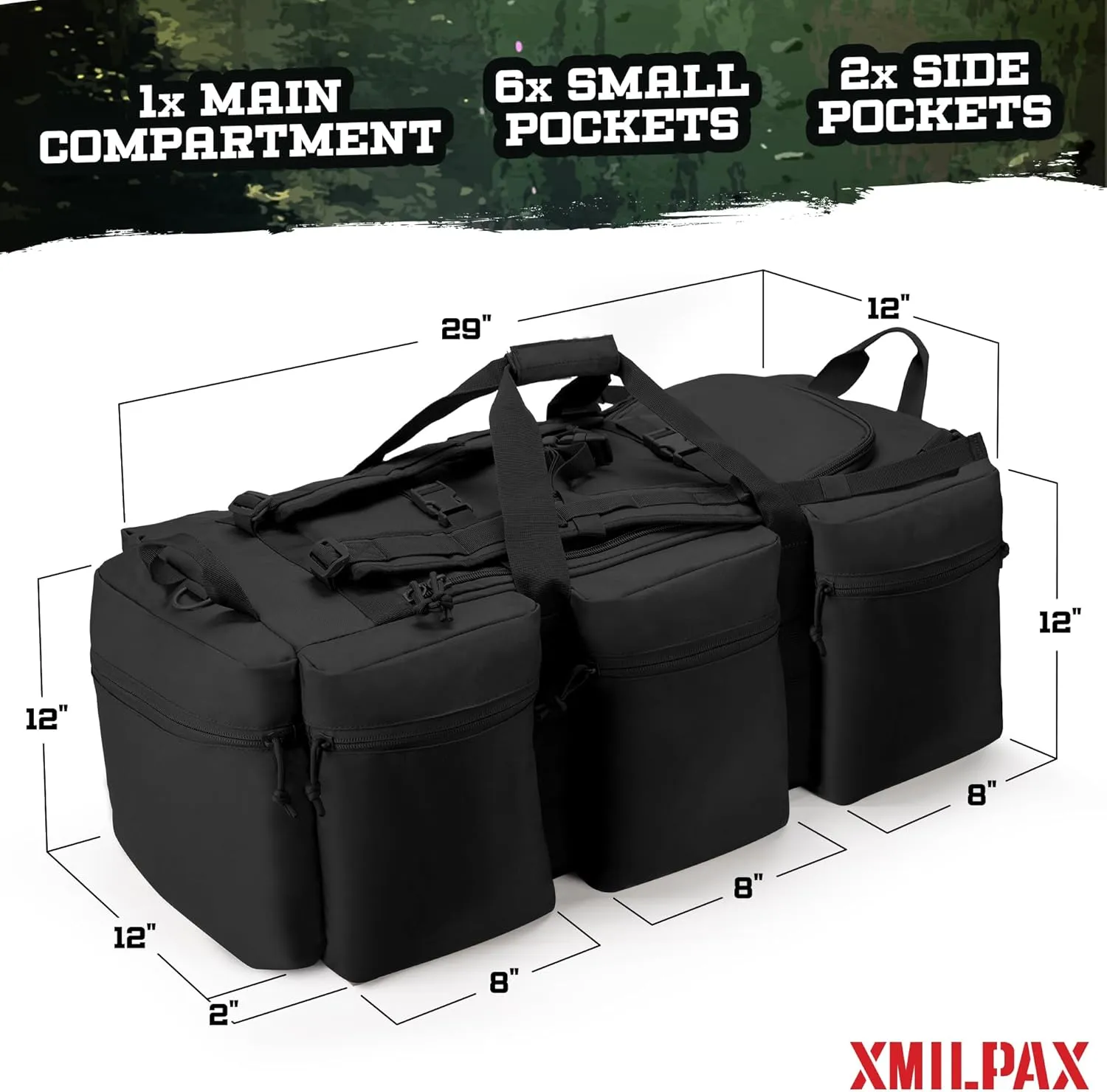 100L Large Military Duffle Bag Deployment Duffel Bag Sports Equipment Travel Luggage Bag with Detachable Backpack Straps