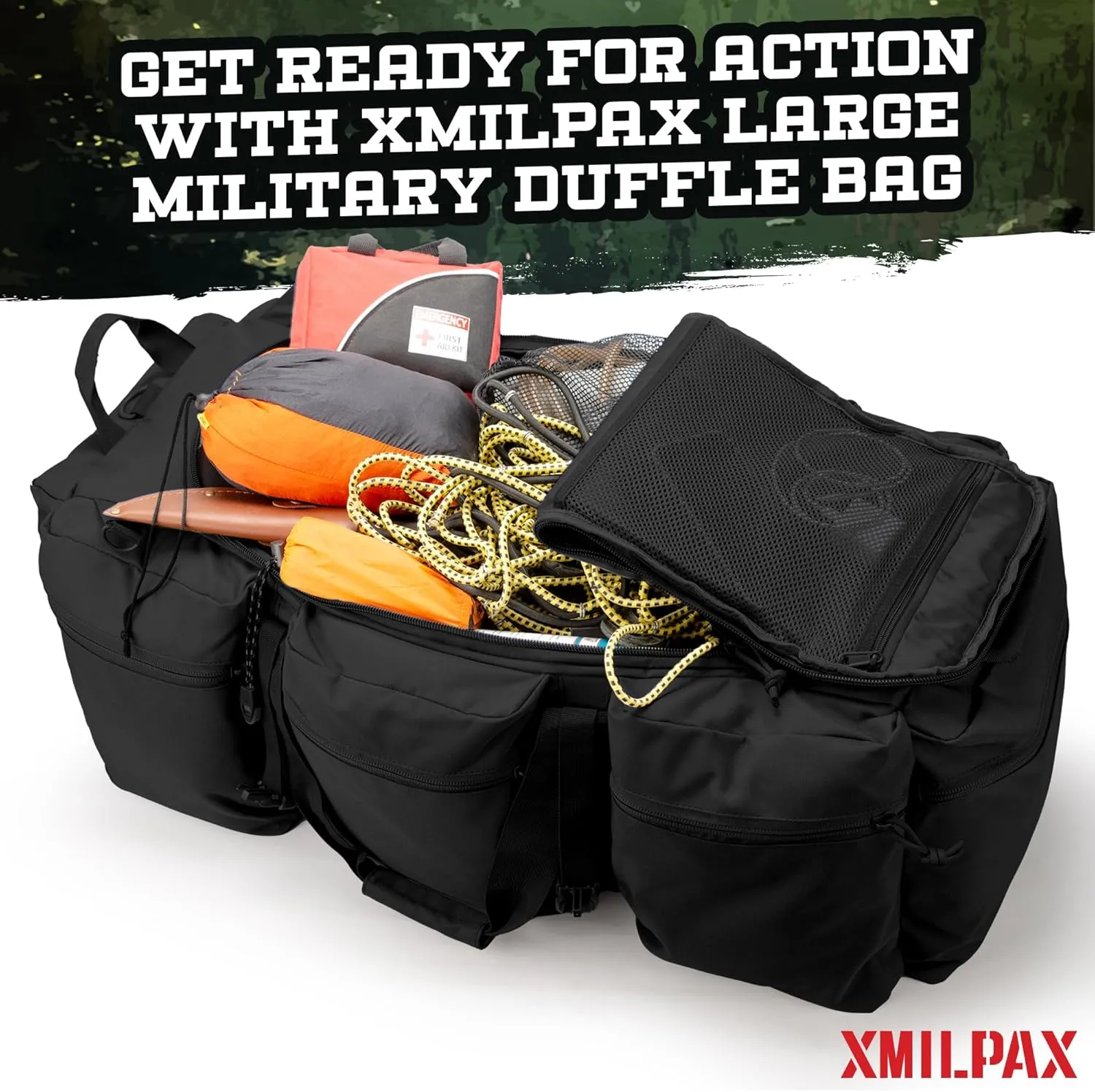 100L Large Military Duffle Bag Deployment Duffel Bag Sports Equipment Travel Luggage Bag with Detachable Backpack Straps