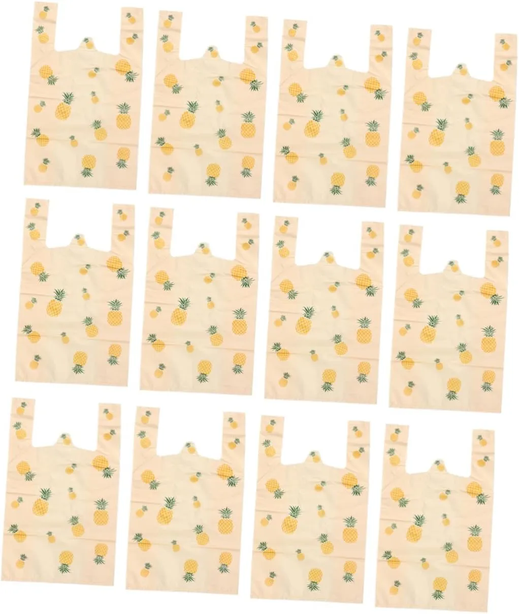 50pcs Pineapple Printing Plastic Shopping Bag Fruits Vegetables Storage Pouch Portable Lightweight for Supermarket Use Creative Design for Daily Shopping