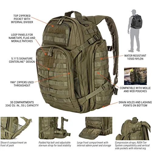 5.11Tactical RUSH72 Military Backpack, Molle Bag Rucksack Pack, 55 Liter Large, Style 58602