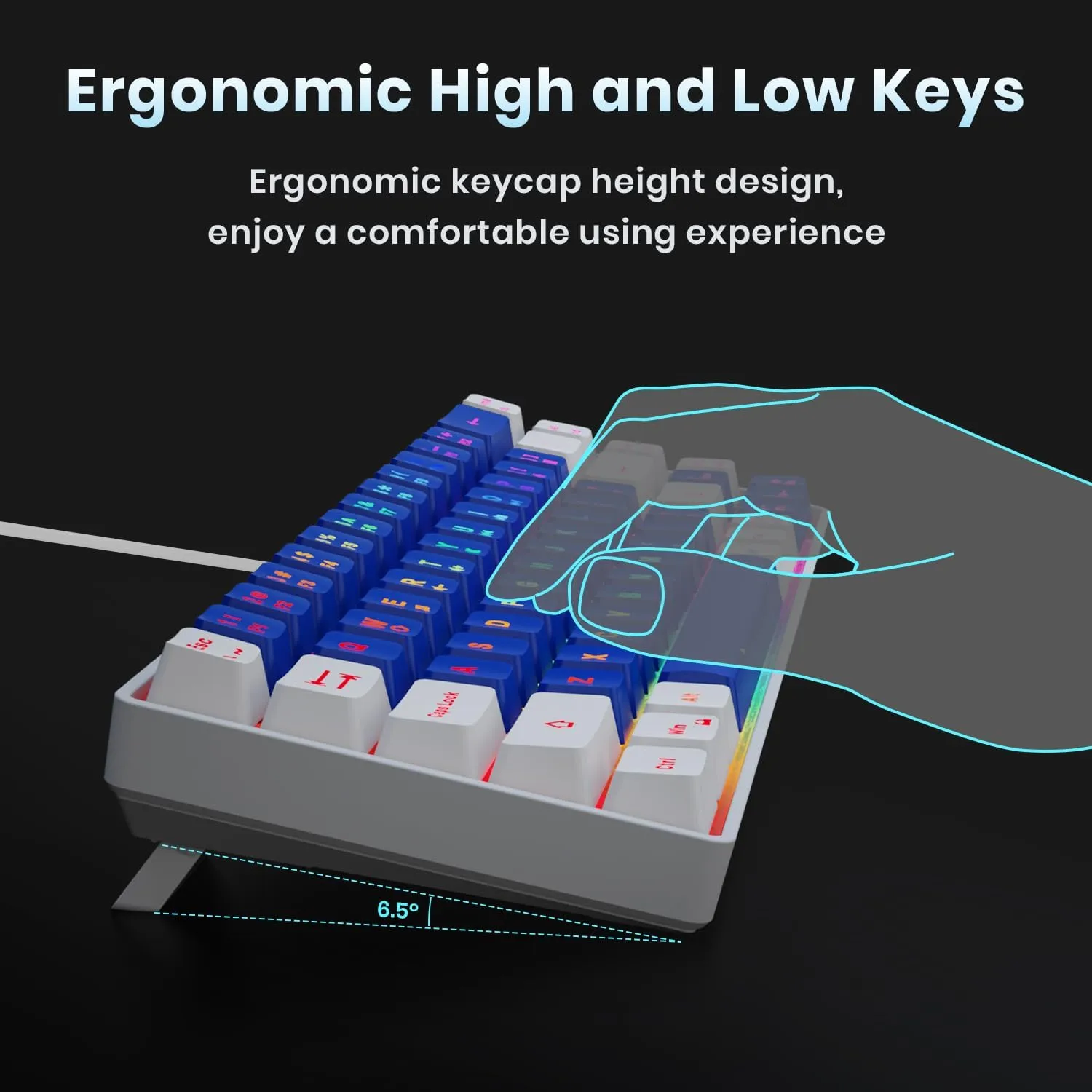 65% Gaming Keyboard, LED Backlit Mini Wired Keyboard, Ultra-Compact Anti-Ghosting No-Conflict 68 Keys Membrane Gaming Wired Keyboard for PC Laptop Windows Gamer(Blue-White)