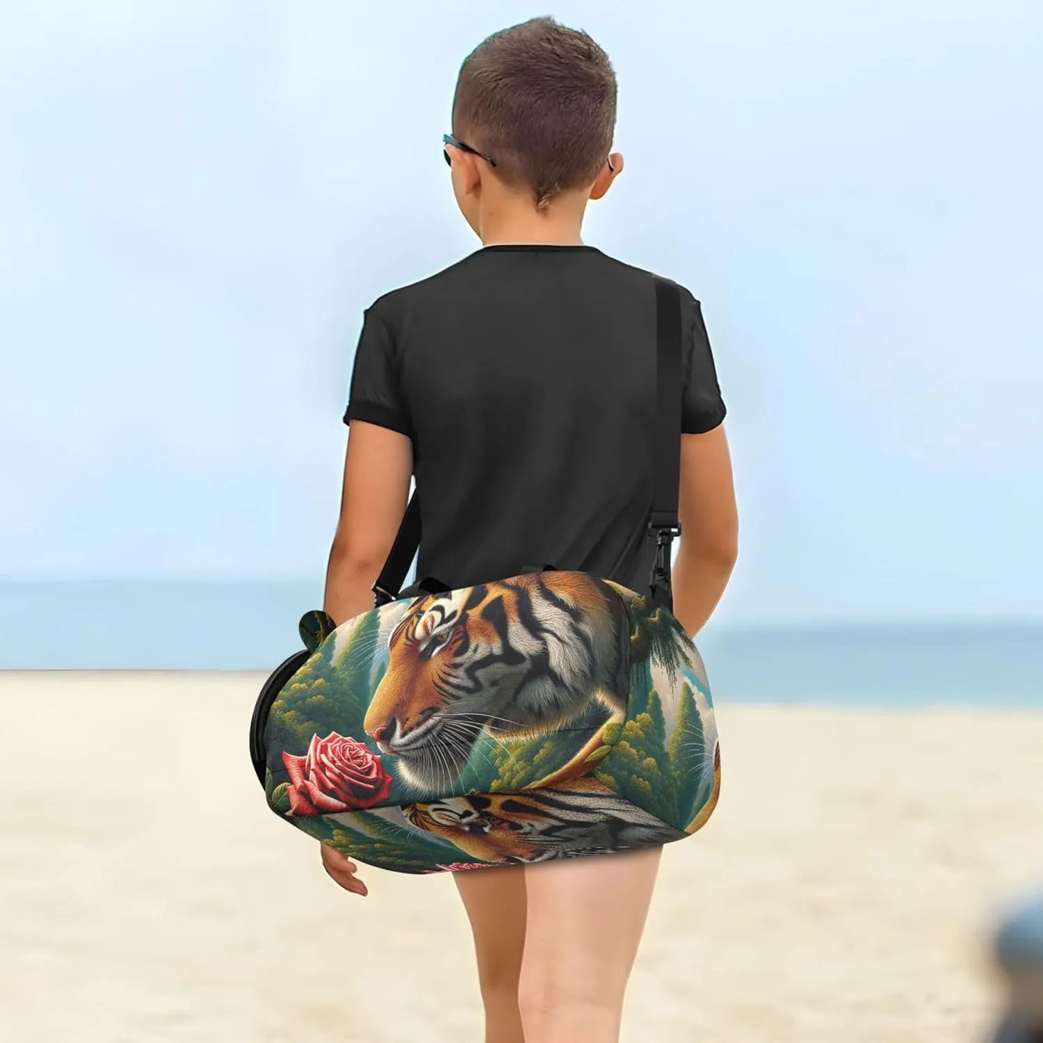 Animal Sniffs Rose Girls Duffle Bags Travel Tote Weekend Duffel Overnight Boys Carry on Duffel Sports Dance Bag