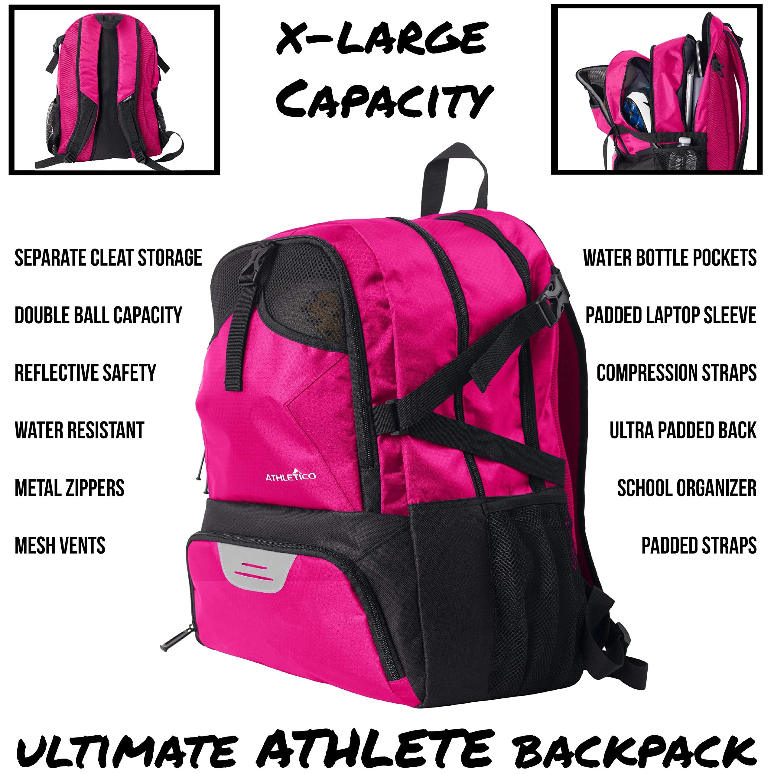 Athletico National Soccer Bag - Backpack for Soccer, Basketball & Football Includes Separate Cleat and Ball Holder (Pink)