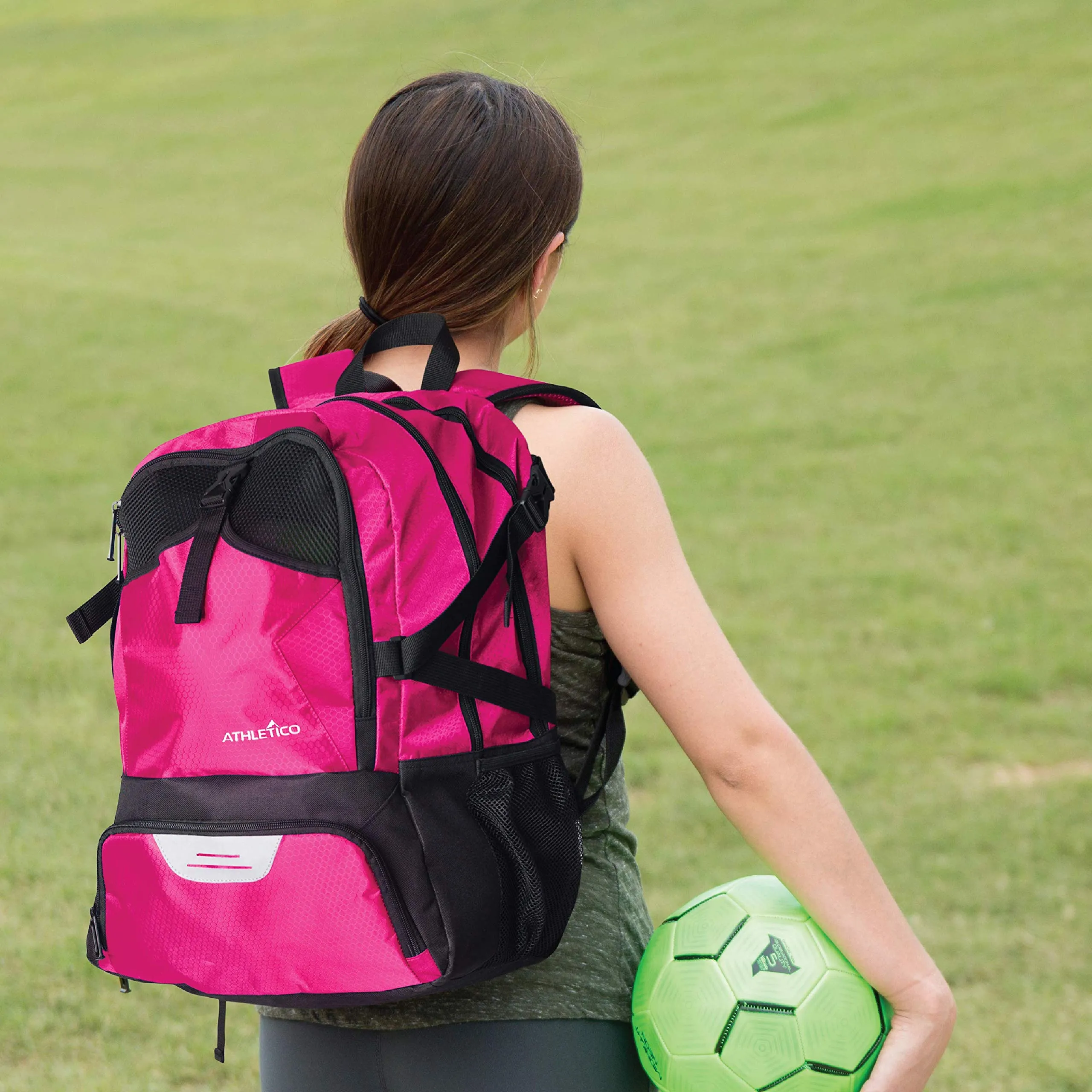 Athletico National Soccer Bag - Backpack for Soccer, Basketball & Football Includes Separate Cleat and Ball Holder (Pink)