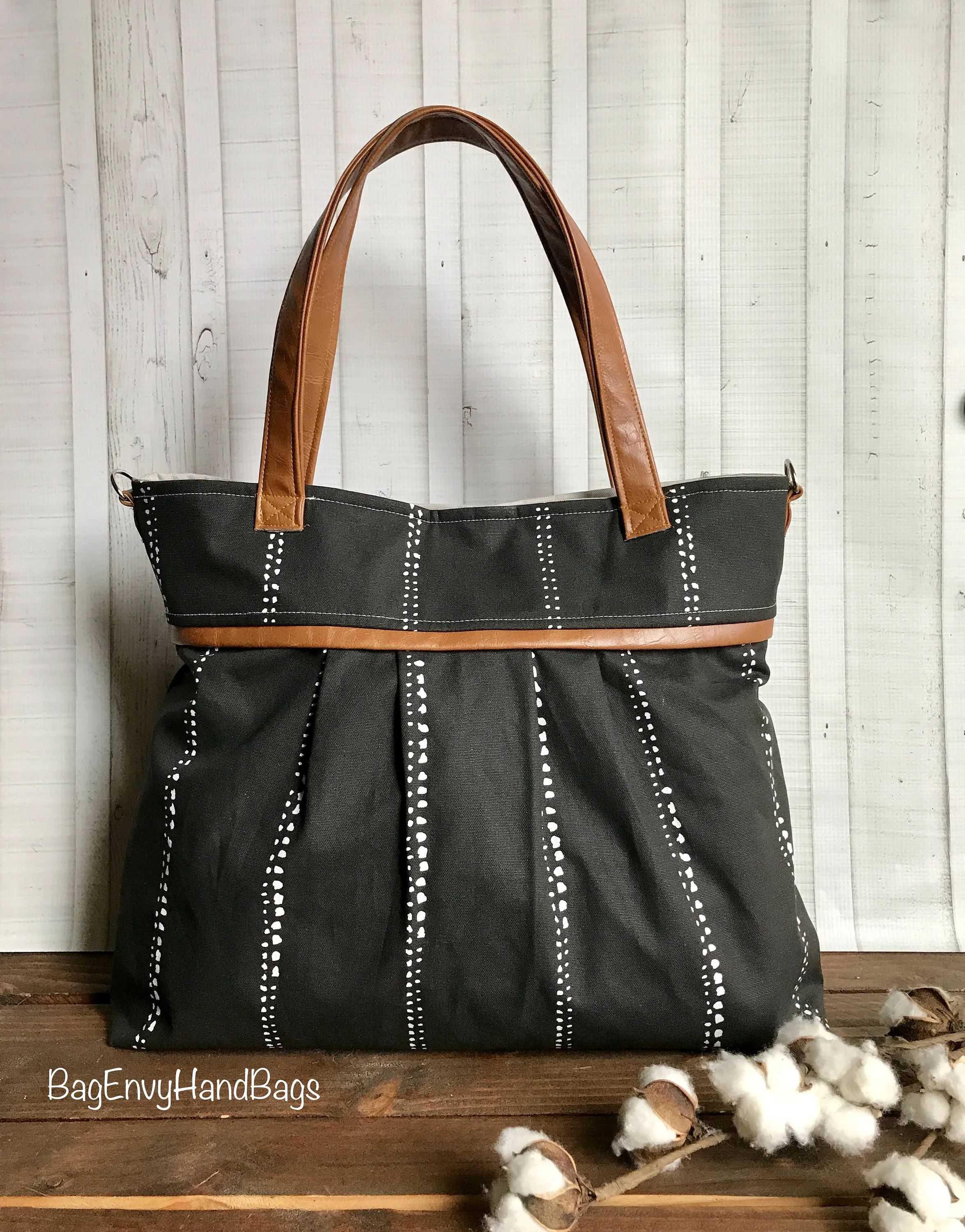 BagEnvy Handbags - Monterey Large Diaper Bag - with Vegan Leather - In Black Beaded Stripe - or Custom Design Your own