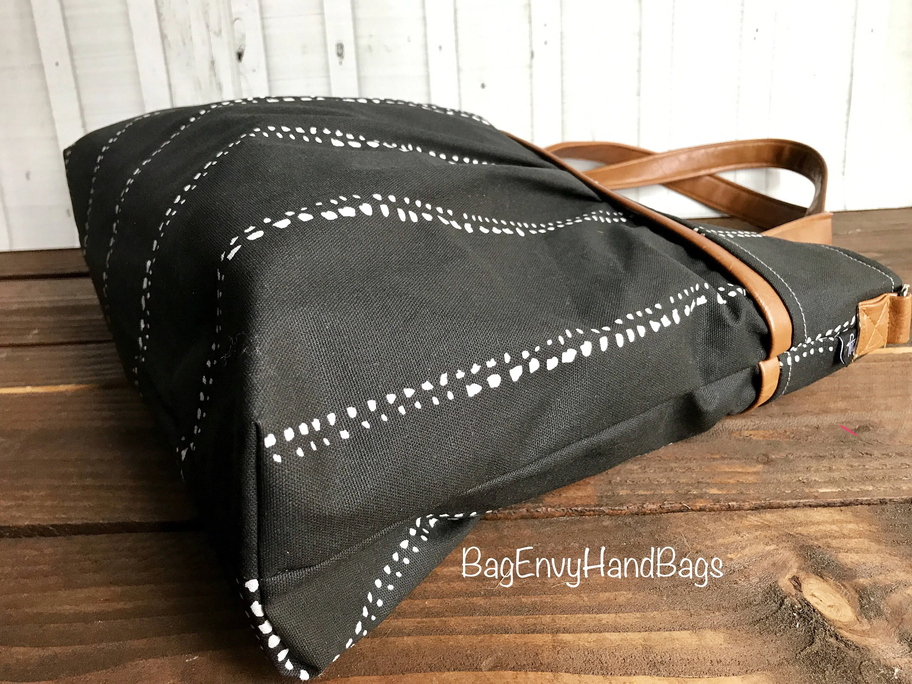 BagEnvy Handbags - Monterey Large Diaper Bag - with Vegan Leather - In Black Beaded Stripe - or Custom Design Your own