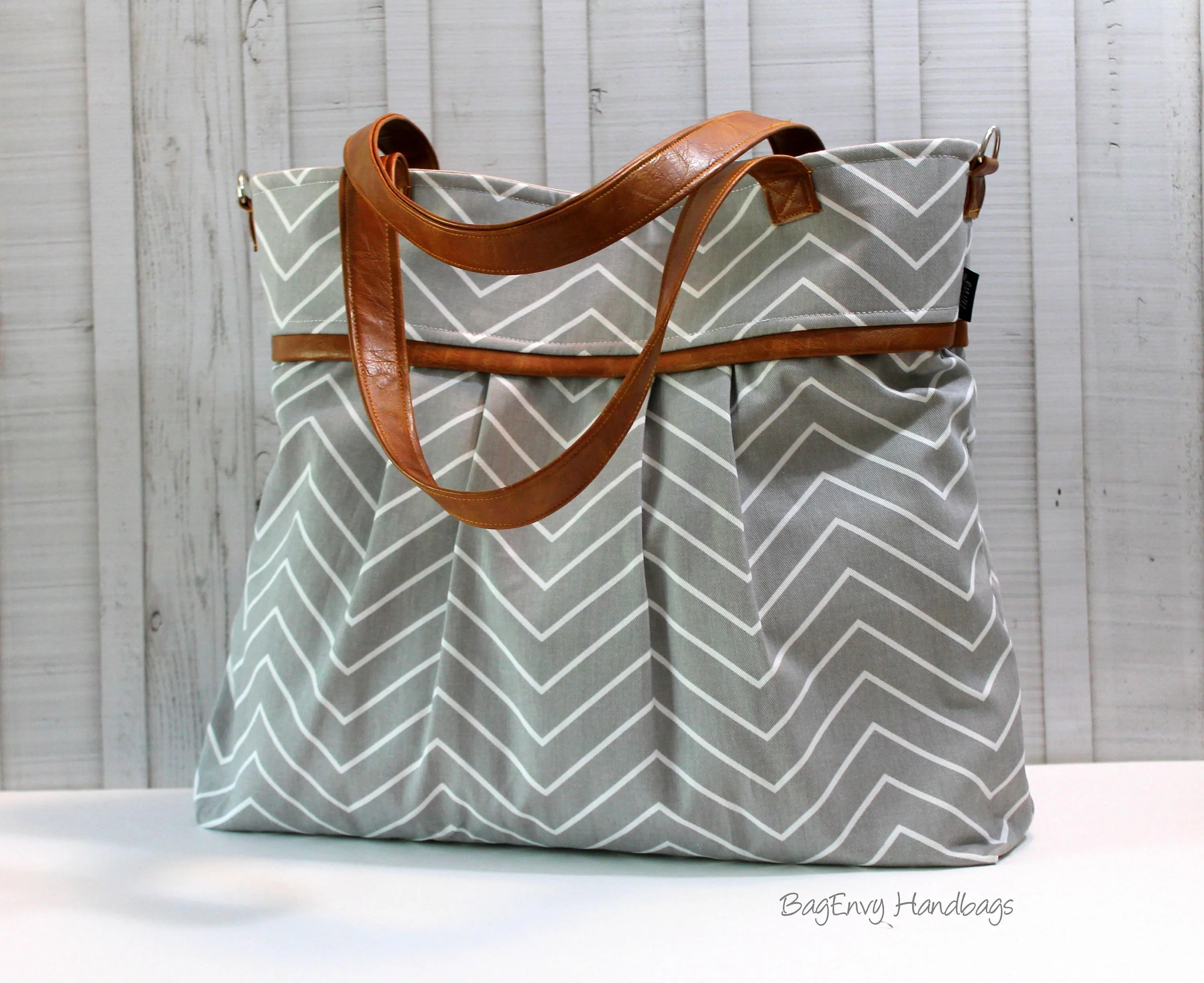 BagEnvy Handbags - Monterey Large Diaper Bag - with Vegan Leather - In Black Beaded Stripe - or Custom Design Your own