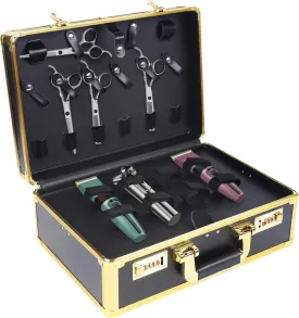 Barber Carrying Case,Barber Case With Code Lock Travel Barber Suitcase Professional Salon Hair Cutting Tool Kit Storage Organizer For Hair Stylist Pet Groomer Beauty Salon Makeup Artist (Golden)