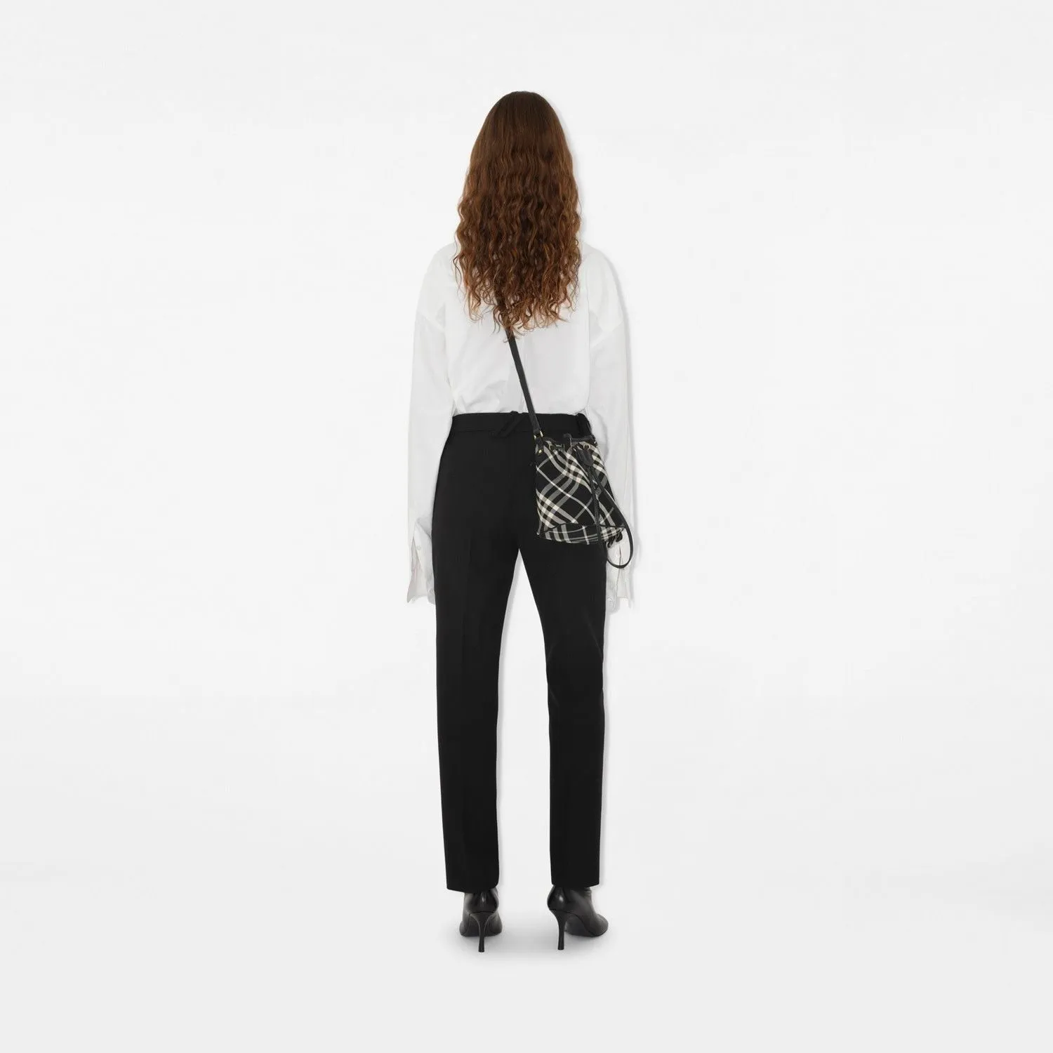 BLACK CHECK CLUTCH SHOULDER BAG WITH DRAWSTRING