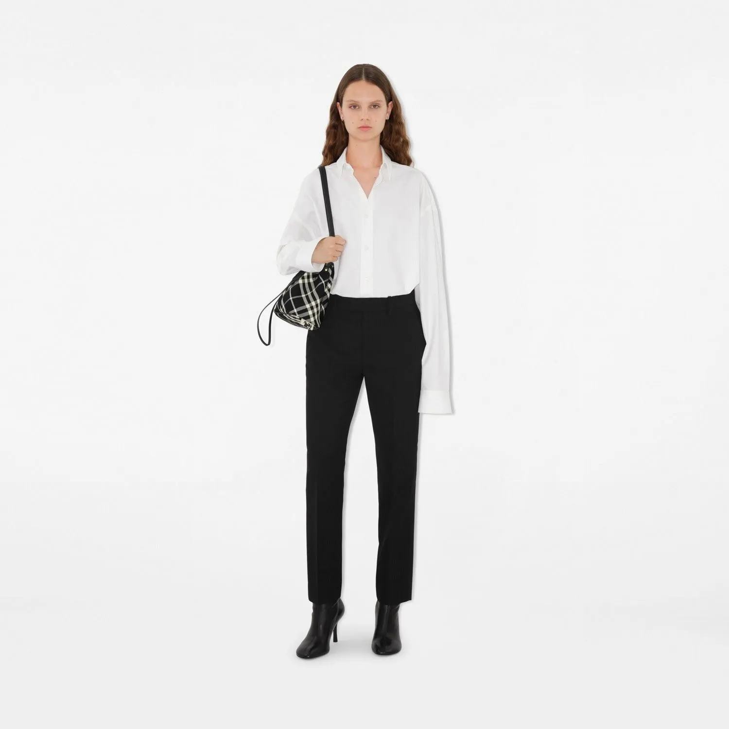 BLACK CHECK CLUTCH SHOULDER BAG WITH DRAWSTRING