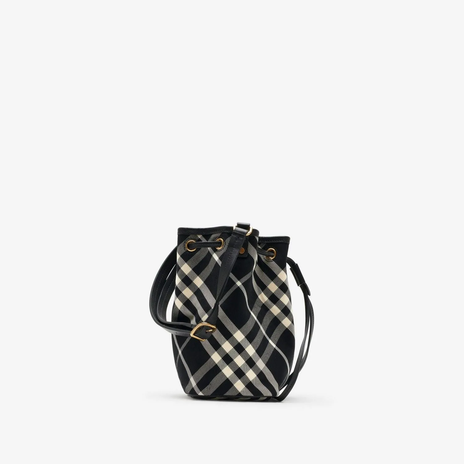 BLACK CHECK CLUTCH SHOULDER BAG WITH DRAWSTRING
