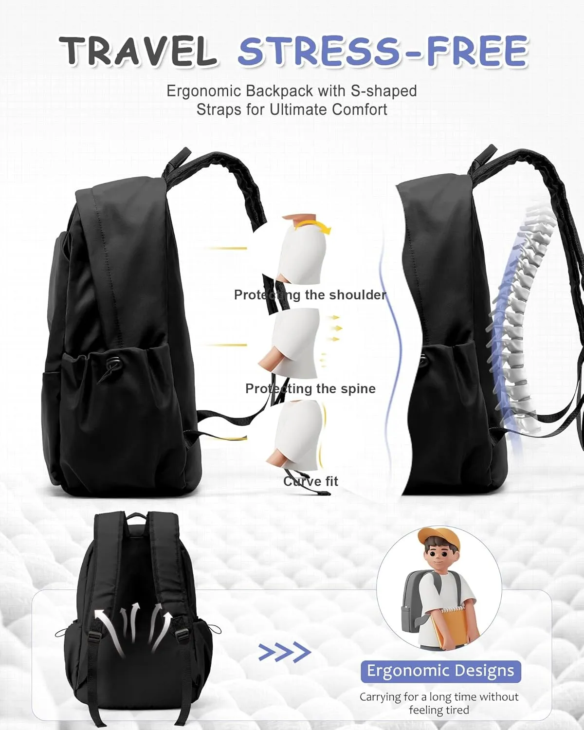 Black School Backpack Large Middle High School Book Bag for Boys Girls Elementary School Bag Back to School Bag for Teens 18" Mochila Escolar para Nios Adolescentes Gifts