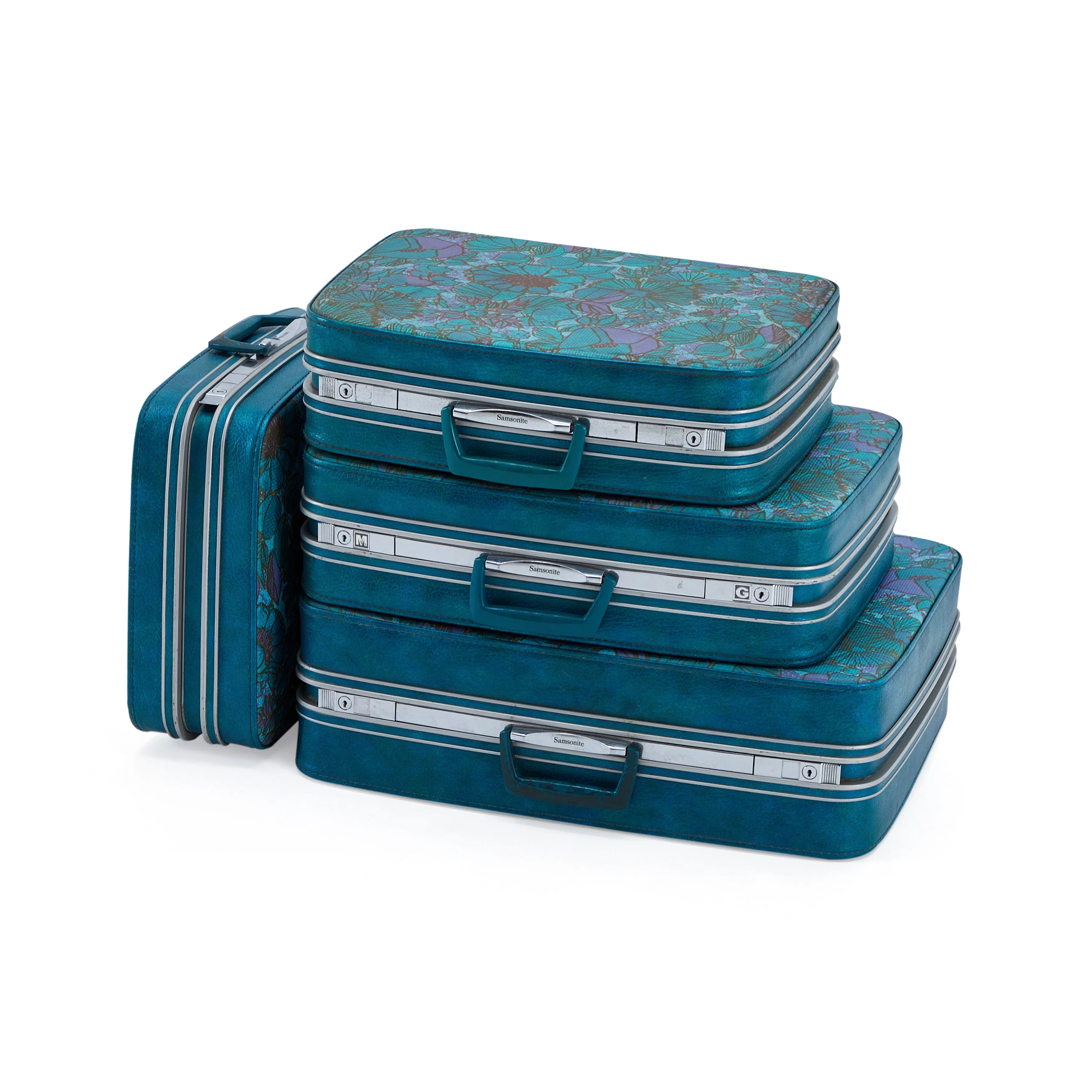 Blue Floral Vintage Suitcase Large