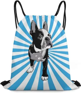 Boston Terrier Lightweight Drawstring Backpack Sports Gym Bag Large Drawstring Bag Shopping Pouch