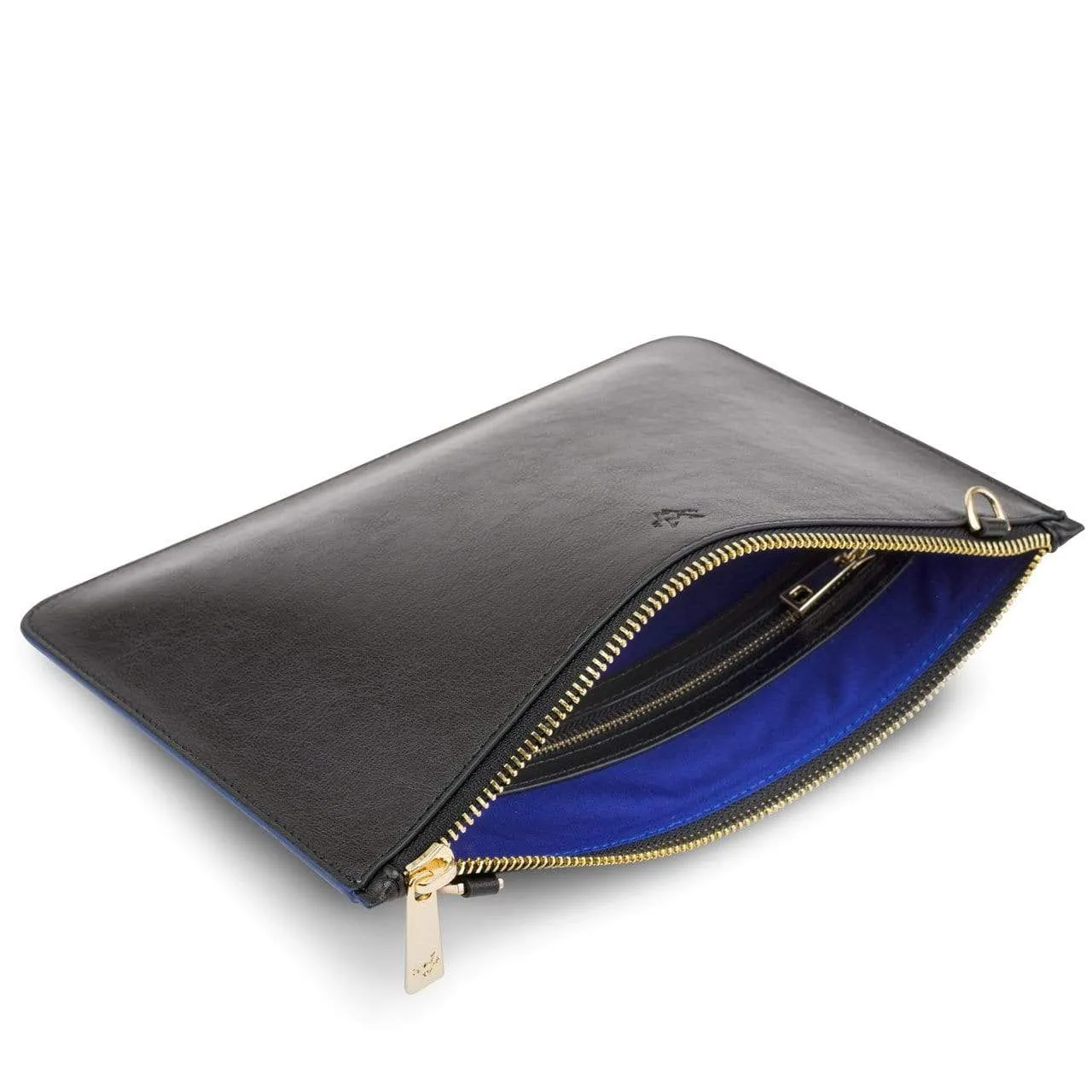 Camden Vegan Leather Crossbody Clutch | Black & Cobalt