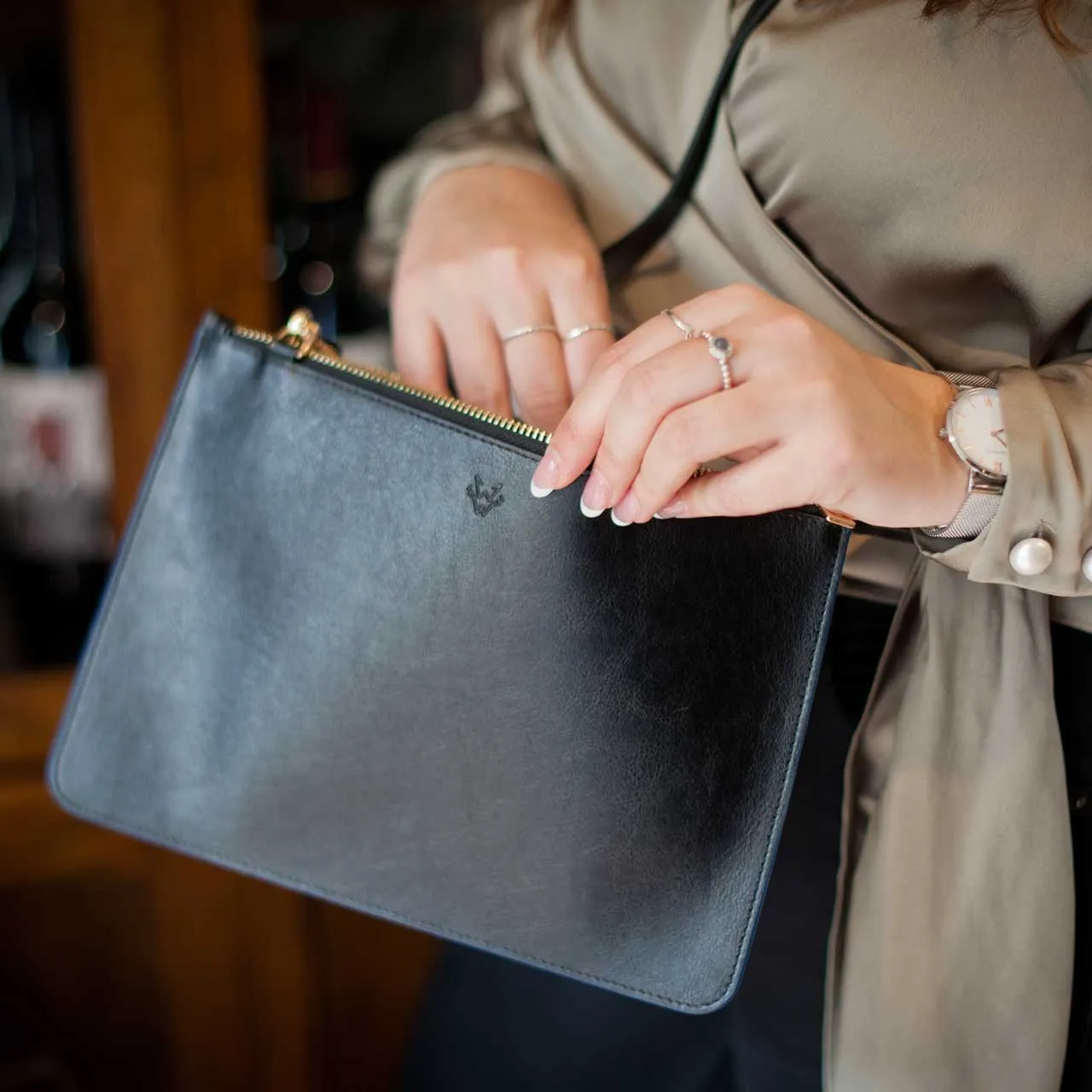Camden Vegan Leather Crossbody Clutch | Black & Cobalt