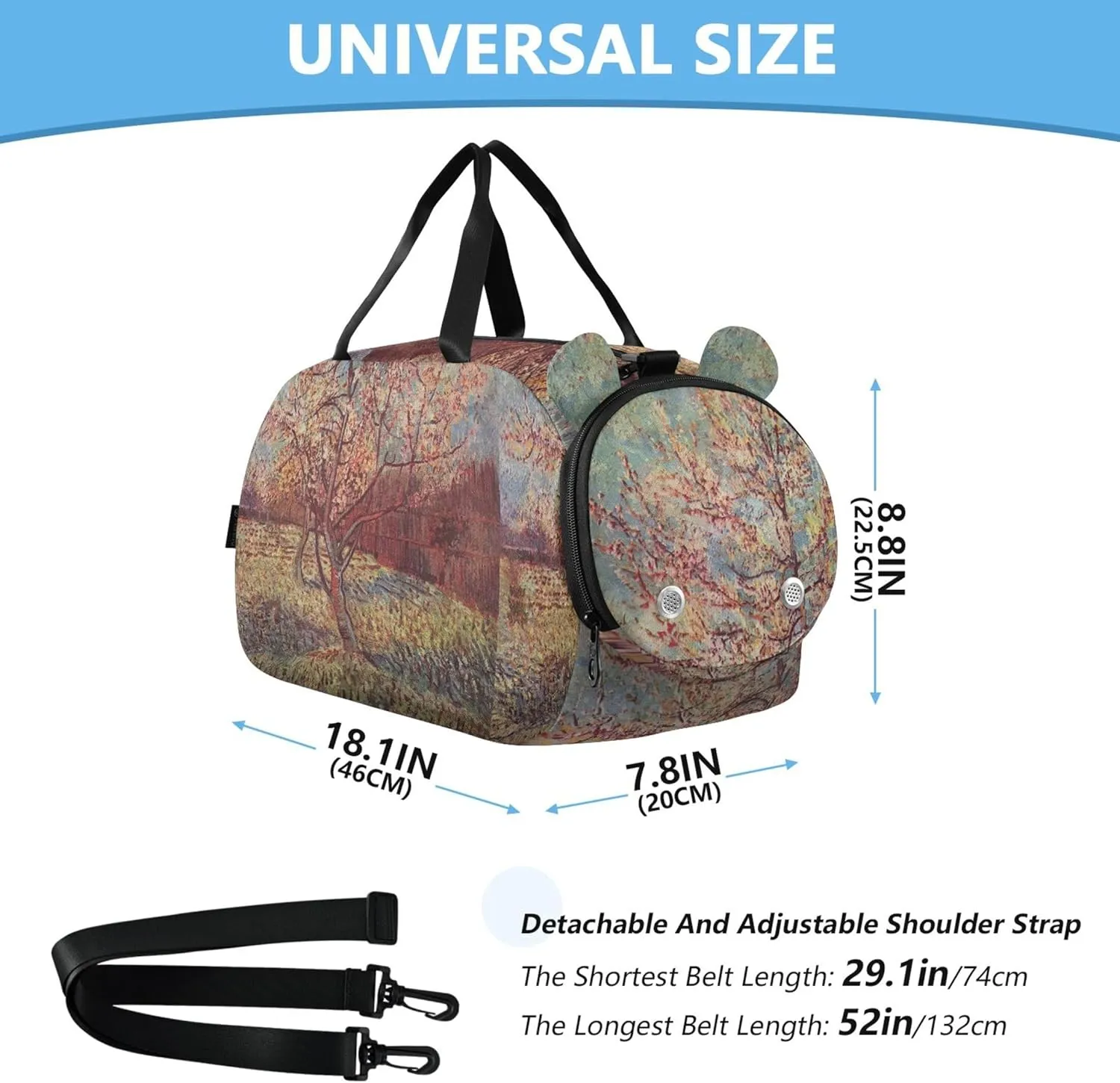 Carry on Duffel Bag for Boys Weekend Duffel Overnight Girls Tote Duffle Bags Travel with Shoulder Strap Pink Peach Tree Blossom Vangogh