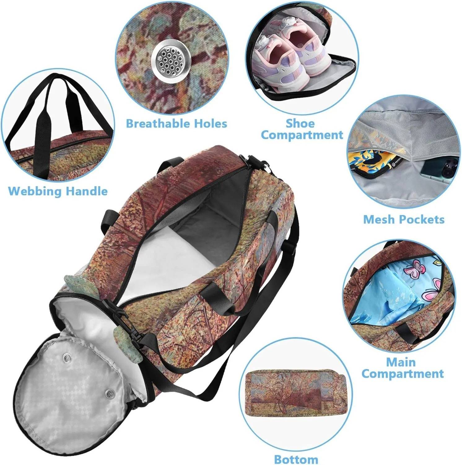 Carry on Duffel Bag for Boys Weekend Duffel Overnight Girls Tote Duffle Bags Travel with Shoulder Strap Pink Peach Tree Blossom Vangogh