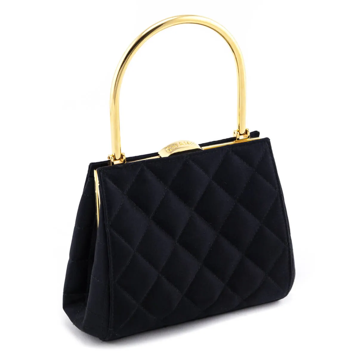 Chanel Black Satin Vintage Quilted Frame Evening Bag
