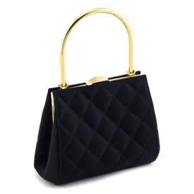 Chanel Black Satin Vintage Quilted Frame Evening Bag