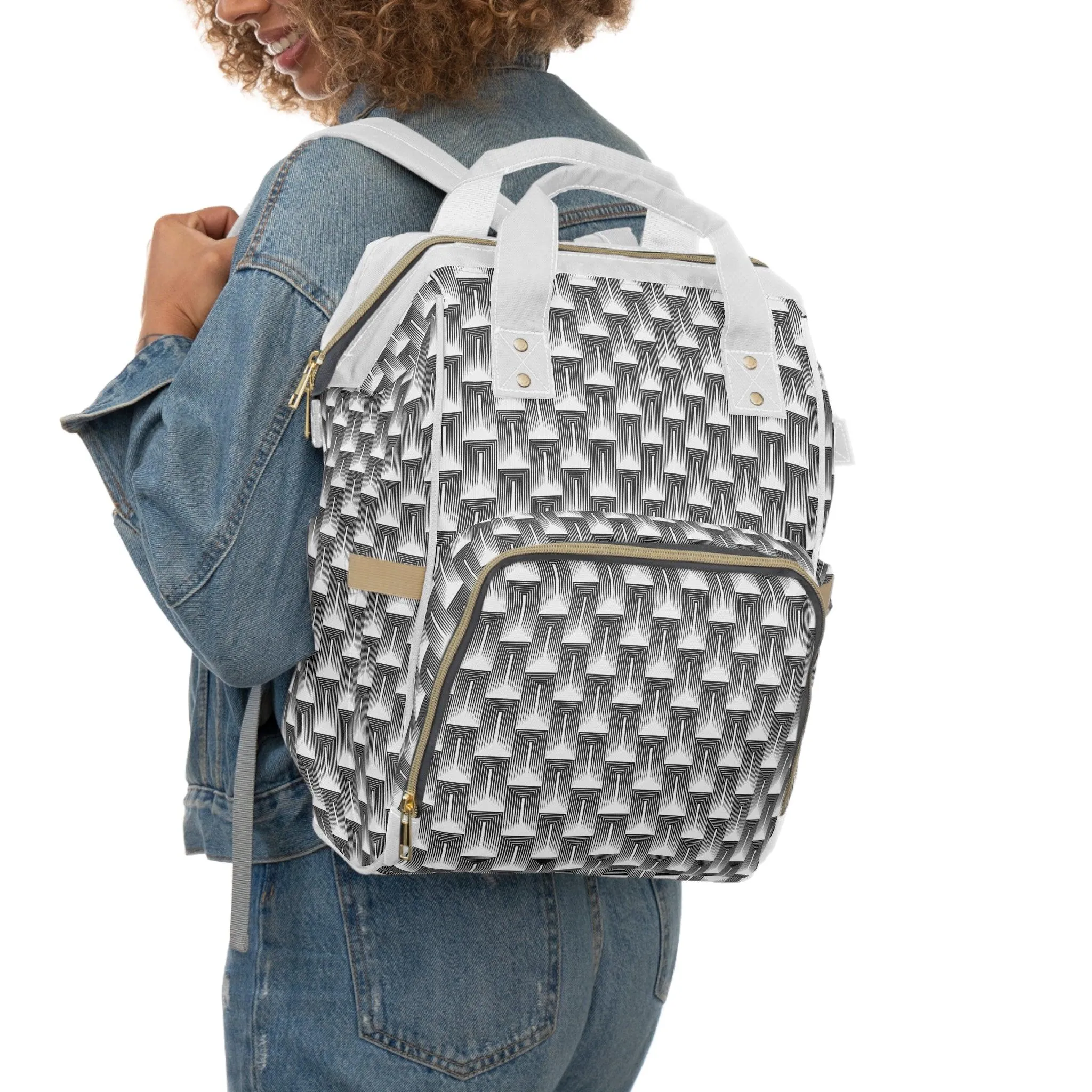 Chic Geometric Designer Diaper Backpack for Stylish Parents - Très Bébé Collection