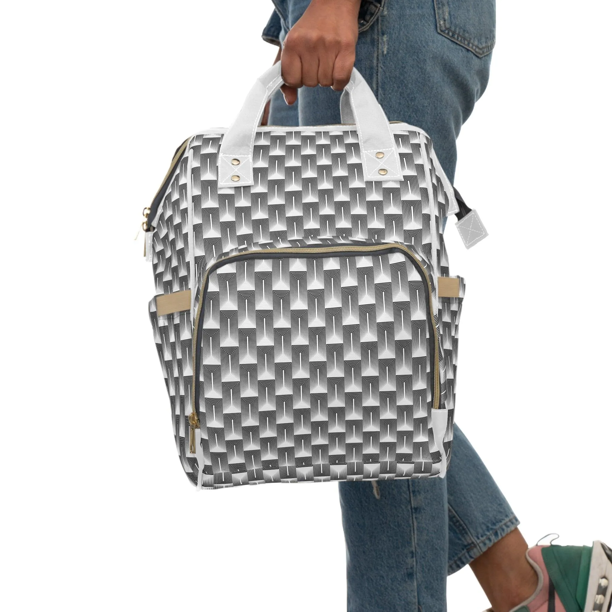 Chic Geometric Designer Diaper Backpack for Stylish Parents - Très Bébé Collection