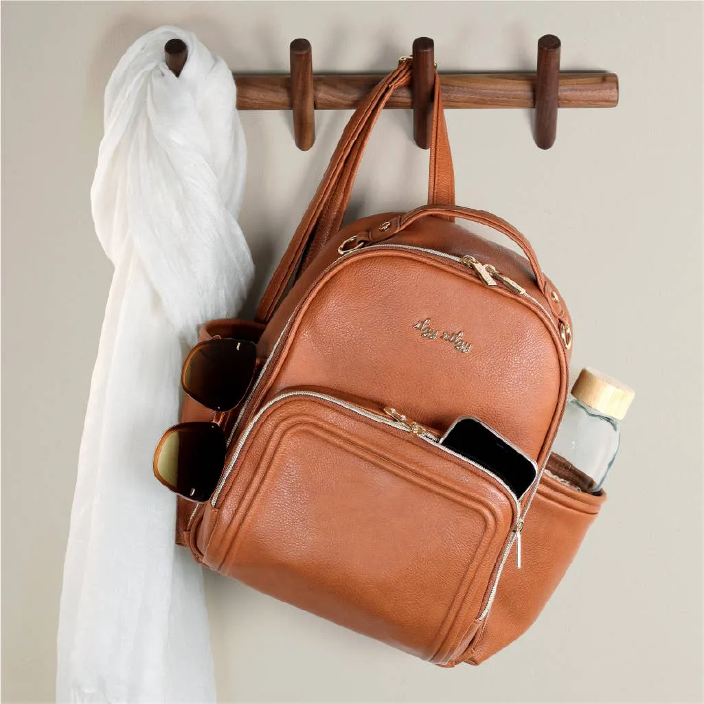 Cognac Itzy Mini Plus™ Backpack Diaper Bag With 10 Pockets & Matching Changing Pad