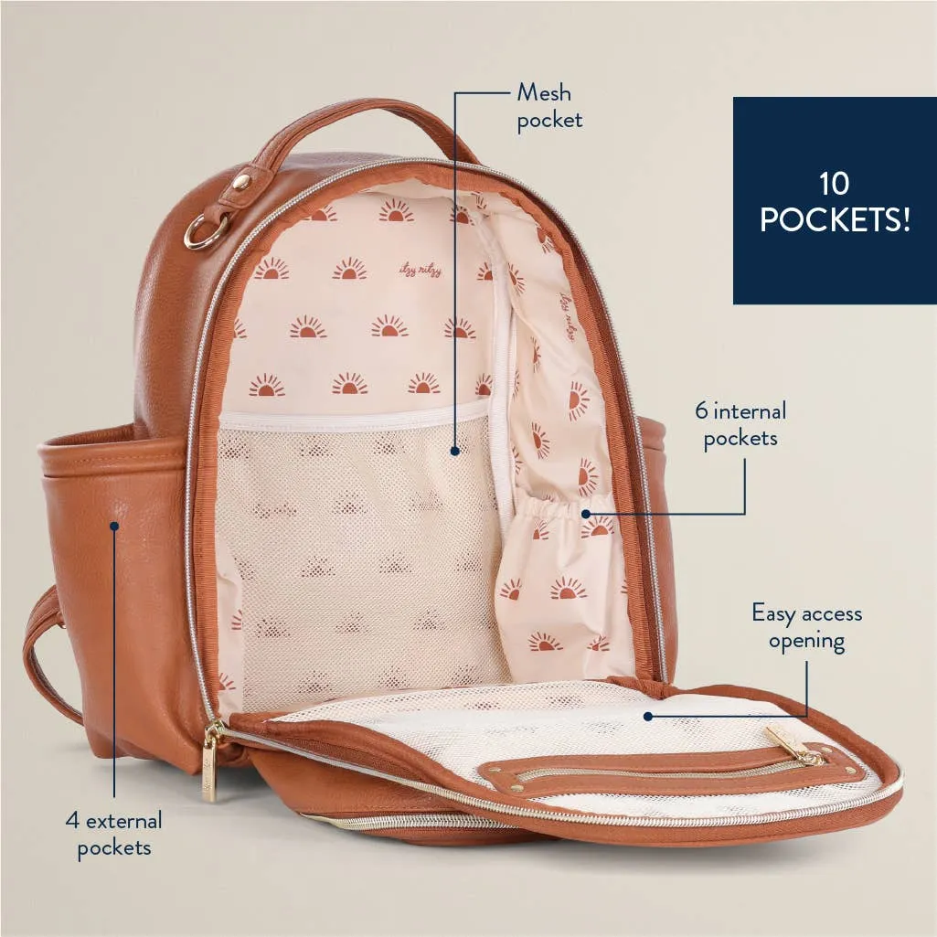 Cognac Itzy Mini Plus™ Backpack Diaper Bag With 10 Pockets & Matching Changing Pad