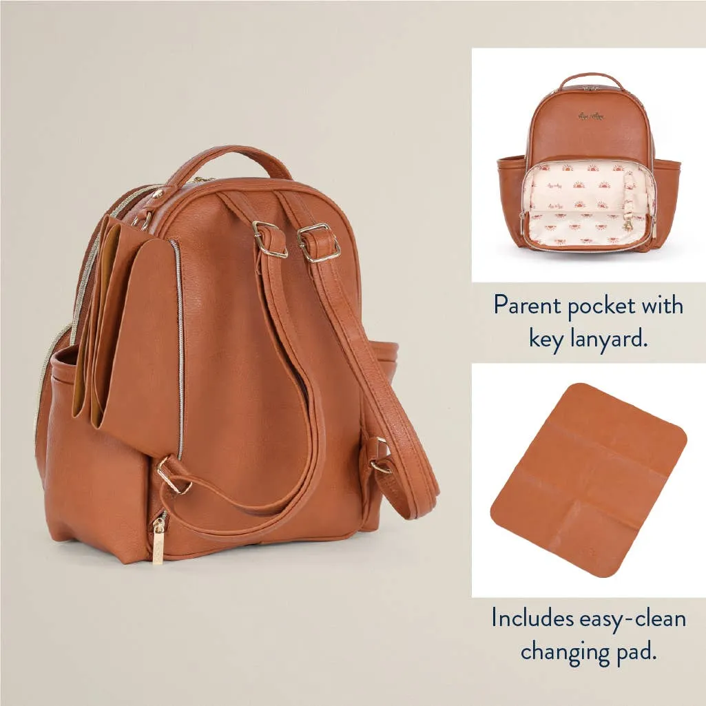Cognac Itzy Mini Plus™ Backpack Diaper Bag With 10 Pockets & Matching Changing Pad