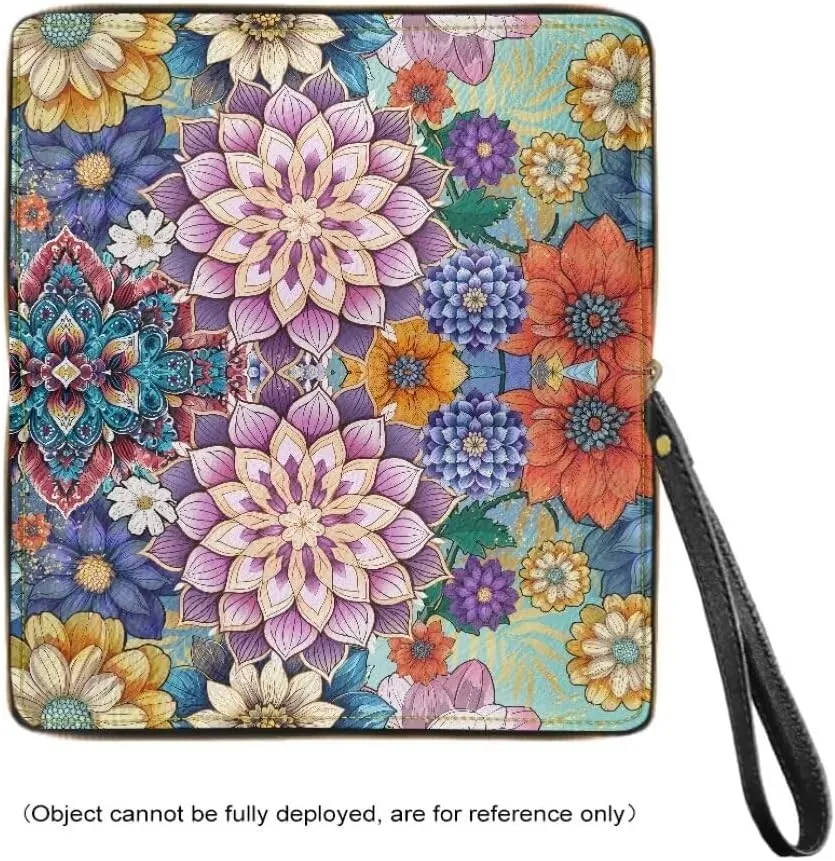 Coldinair Boho Flower Womens Wallet with Wrist Strap RFID Blocking PU Leather Coin Bag Aztec Handbag for Ladies Cluth Long Purse for Travel