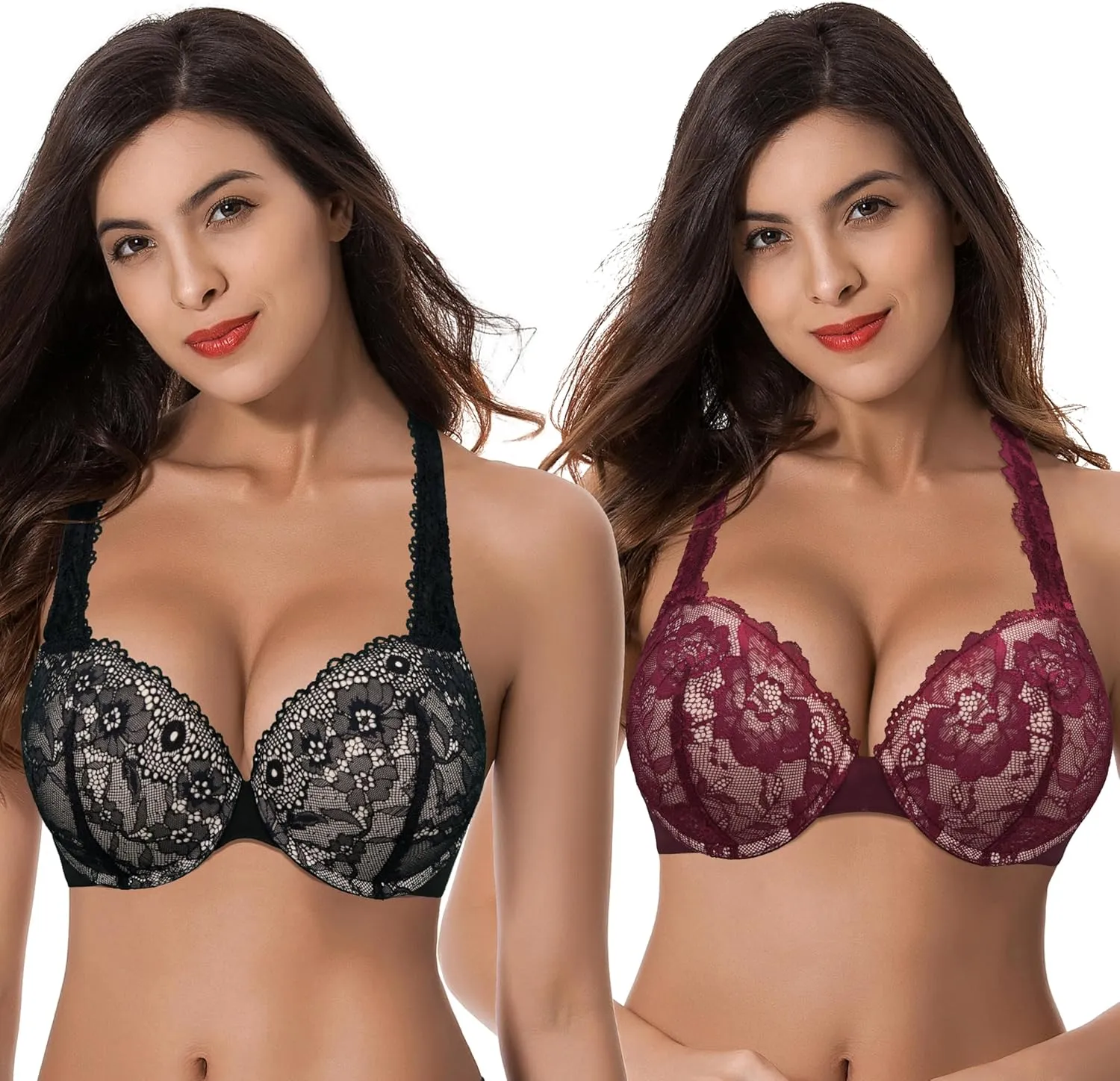 Curve Muse Women's Plus Size Add 1 and a Half Cup Push Up Convertible Lace Bras