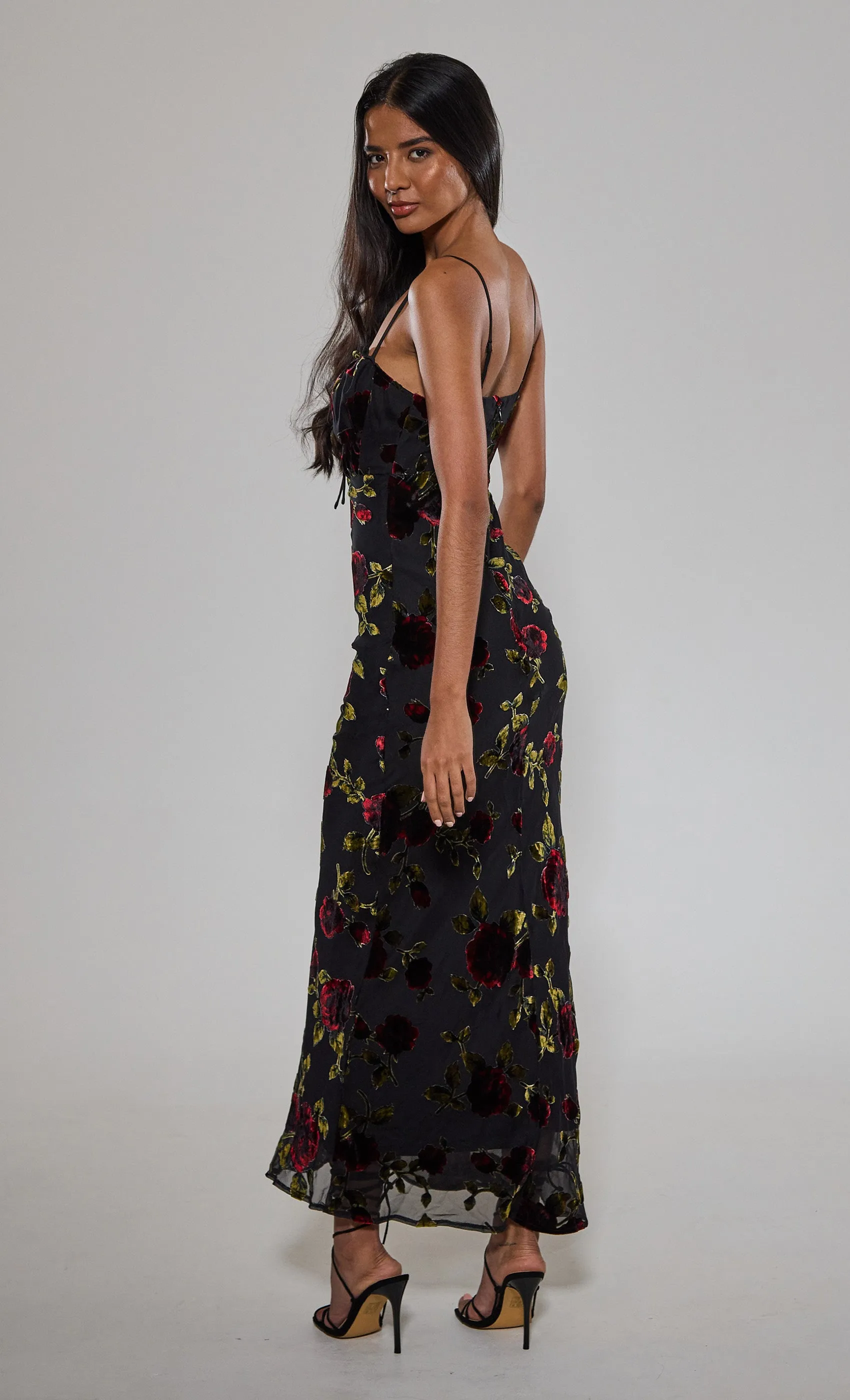 Devore Rose Tie Maxi Dress