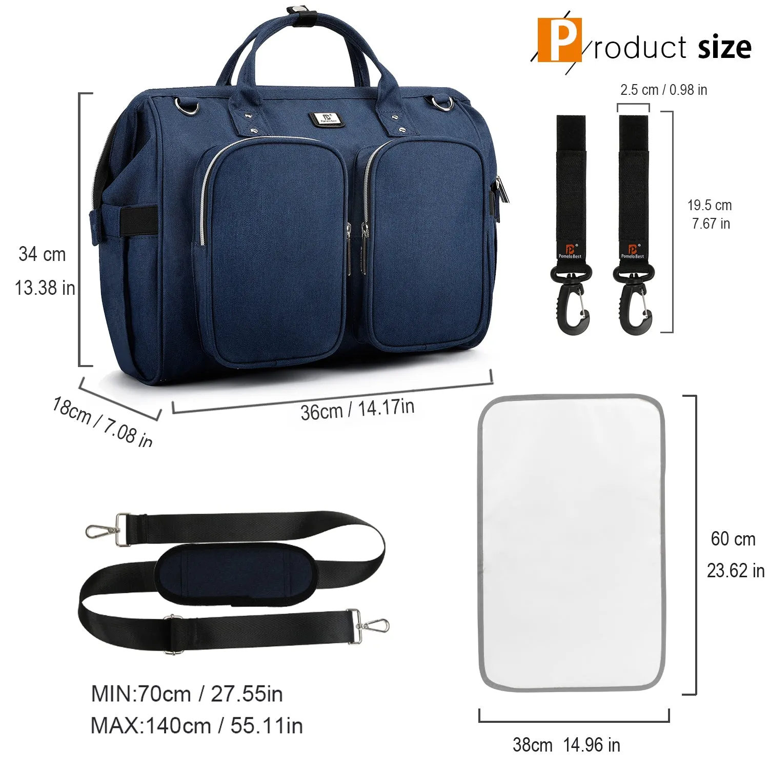 Diaper Tote Bag with Free Stroller Hook and Changing Pad | Pomelo Best