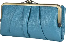 EASTNIGHTS Soft Leather Wallets for Women Compact Bifold RFID Clutch Wallet Ladies Coin Purse with Zipper and Kiss Lock