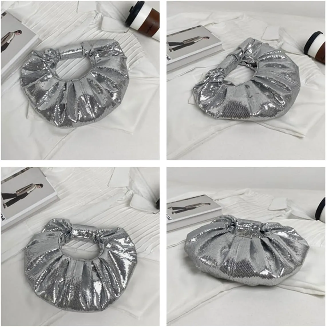 Evening Clutch for Women Pleated Bag PU Leather Purse Top Handle Handbag Elegant for Party Prom Wedding