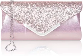 Evening Envelope Pink Sequin Clutch Purse Handbag