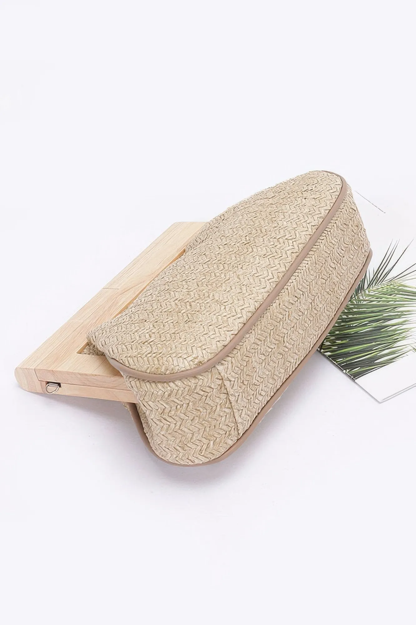 Faux Straw Wood Frame Clutch