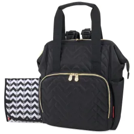 Fisher-Price Emerson Multi-Pocket Quilted Diaper Bag Backpack Tote with Matching Changing Pad, Insulated Bottle Compartment, Electronics Pocket and Stroller Straps in Midnight Black