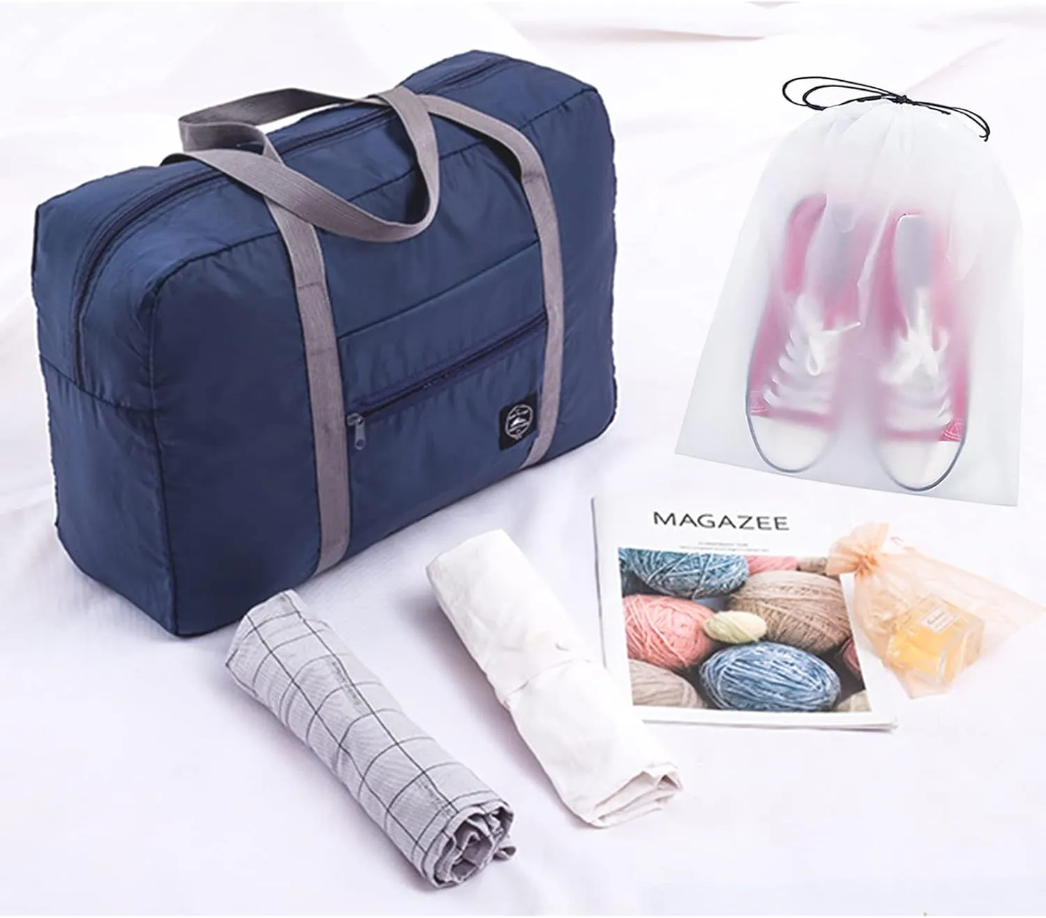 Foldable Travel Duffel Bag 2PCS Tote Carry on Luggage Bag Spirit Airlines Personal item Sports Gym Bag Water Resistant Weekender Overnight Bags for Women and Men (Green Blue)