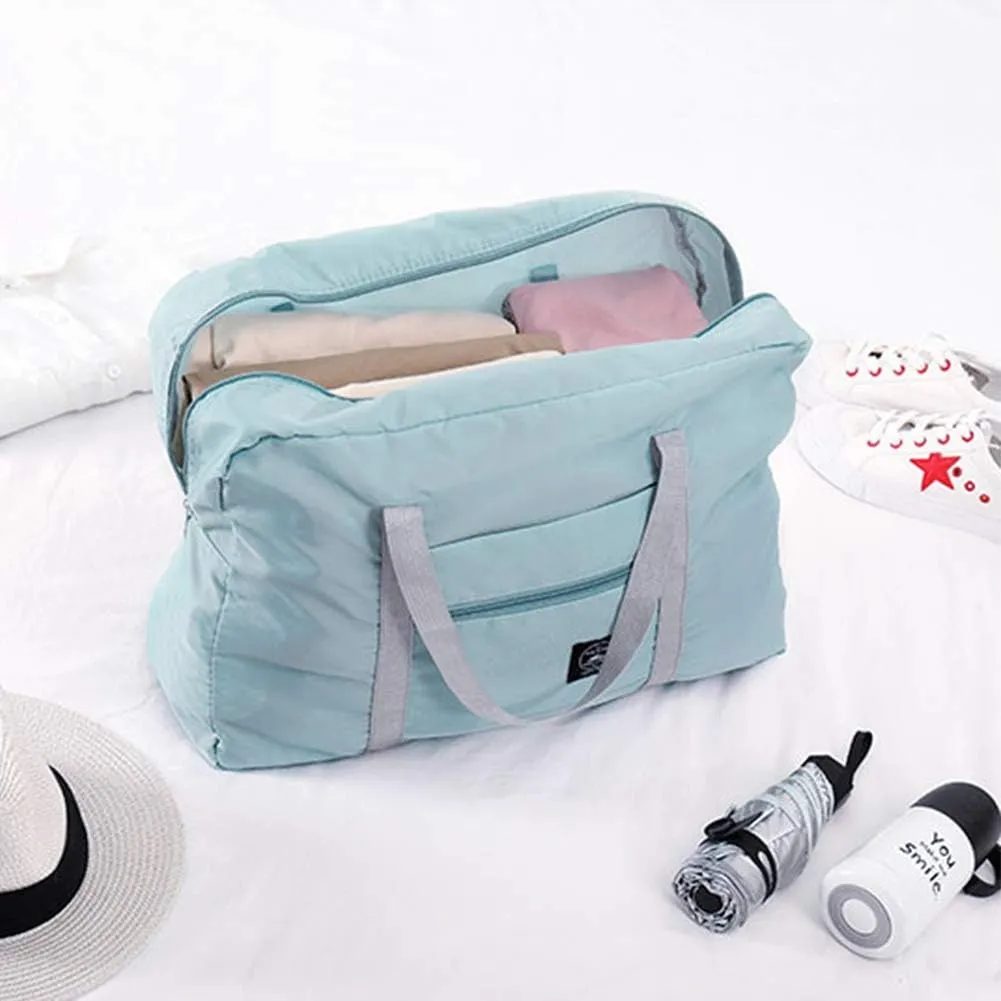 Foldable Travel Duffel Bag 2PCS Tote Carry on Luggage Bag Spirit Airlines Personal item Sports Gym Bag Water Resistant Weekender Overnight Bags for Women and Men (Green Blue)