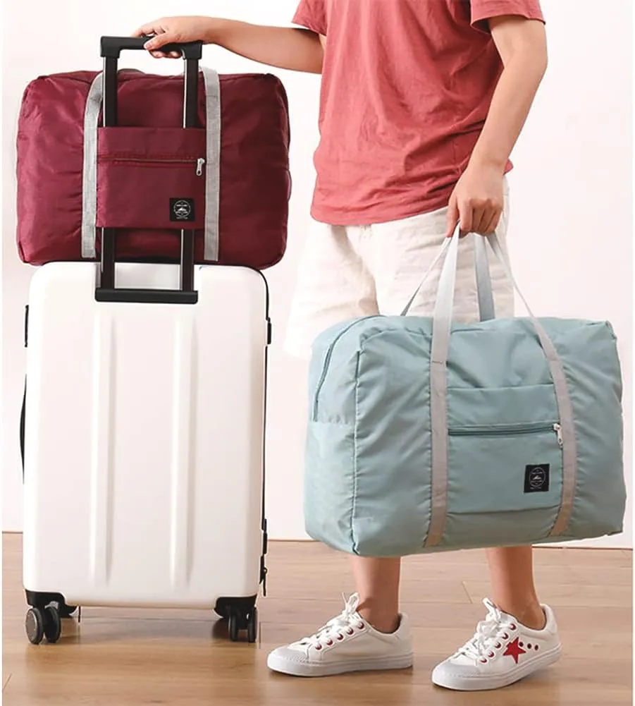 Foldable Travel Duffel Bag 2PCS Tote Carry on Luggage Bag Spirit Airlines Personal item Sports Gym Bag Water Resistant Weekender Overnight Bags for Women and Men (Green Blue)
