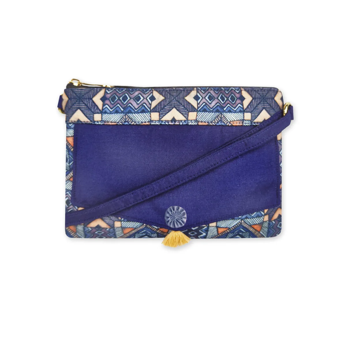 Front Flap Sling Bag- Blue Madhubani