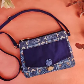 Front Flap Sling Bag- Blue Madhubani