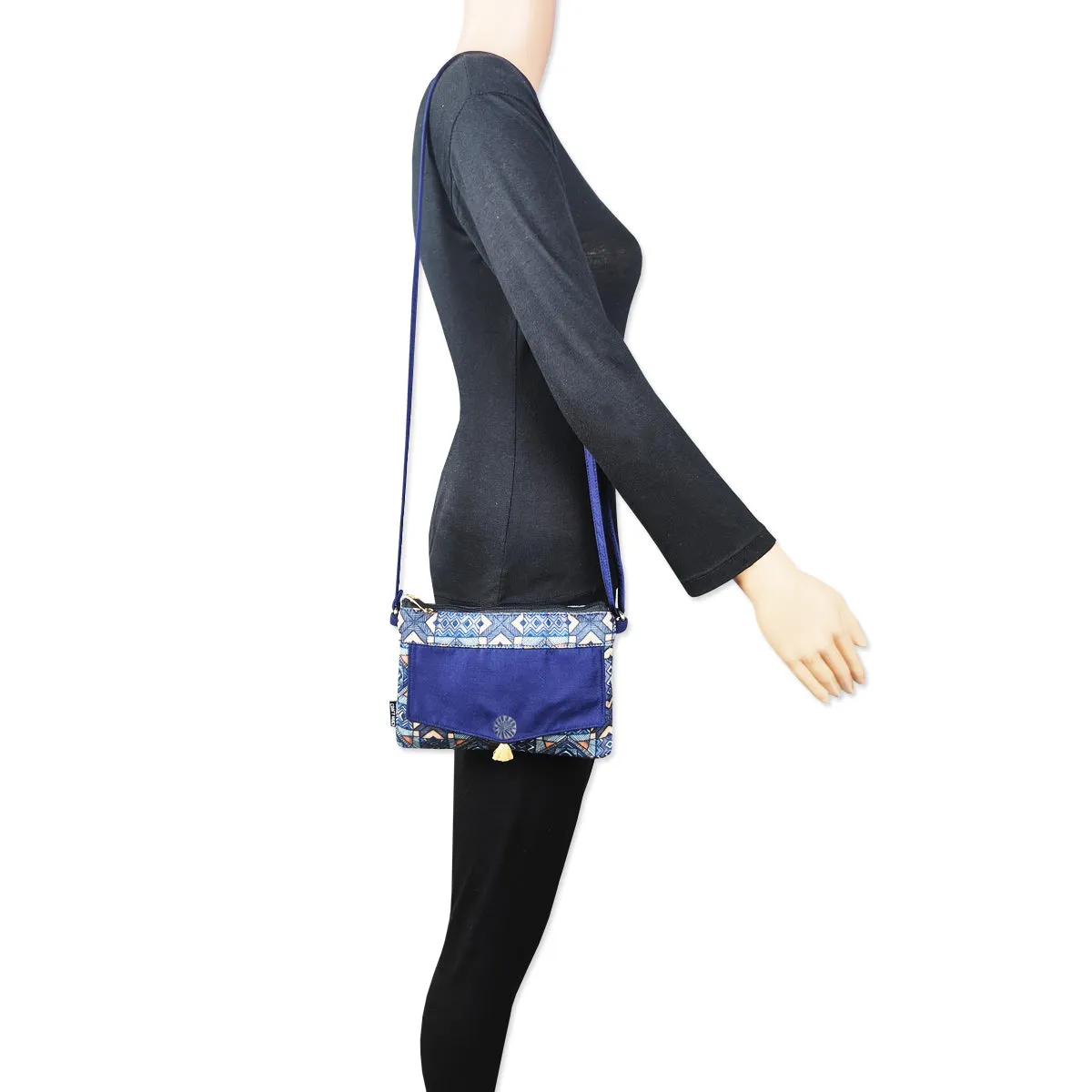 Front Flap Sling Bag- Blue Madhubani