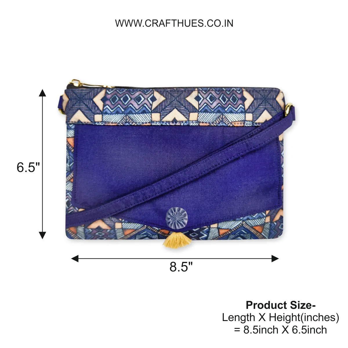 Front Flap Sling Bag- Blue Madhubani
