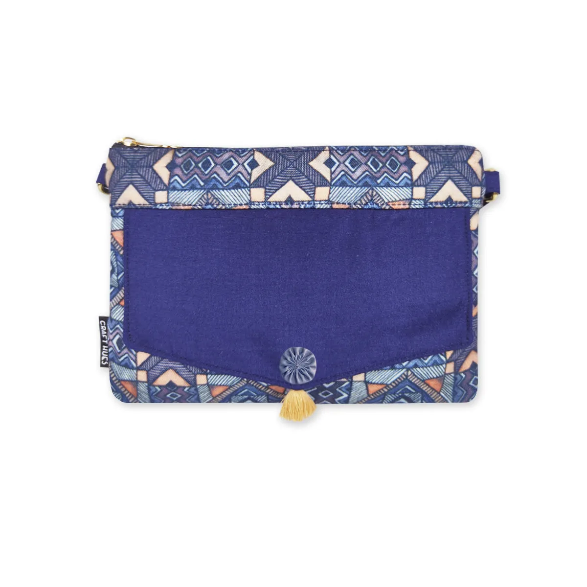 Front Flap Sling Bag- Blue Madhubani