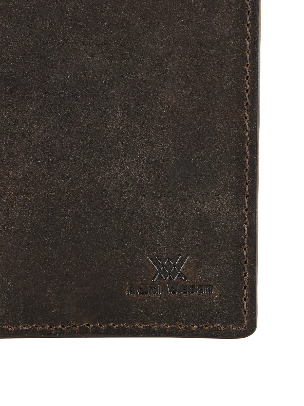 Genuine Leather Slim Wallet Cardholder with Stiched Detailing - Brown