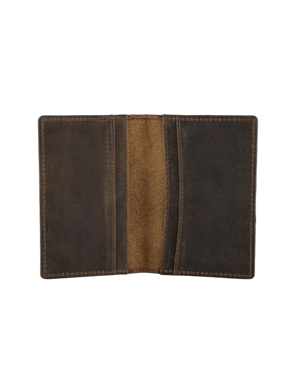 Genuine Leather Slim Wallet Cardholder with Stiched Detailing - Brown