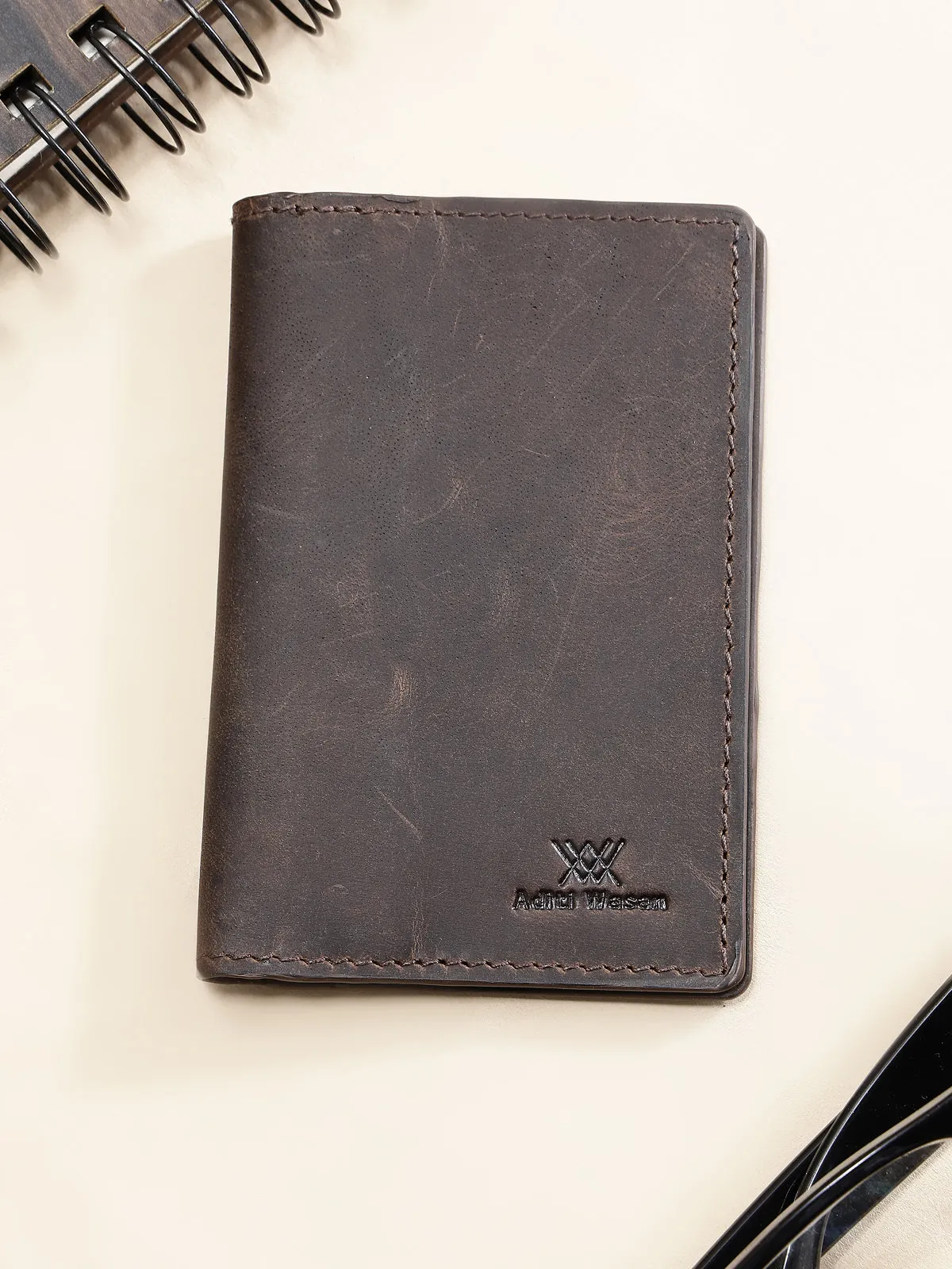 Genuine Leather Slim Wallet Cardholder with Stiched Detailing - Brown
