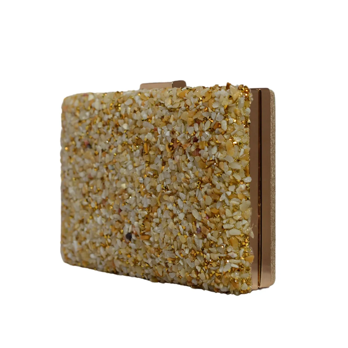 Gold Gravel Stone Metallic Evening Clutch